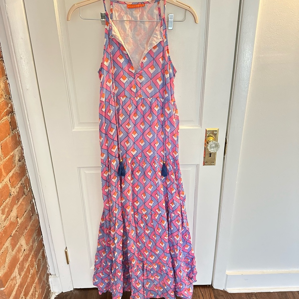 Oliphant Pink and Purple Tiered Halter Maxi Dress